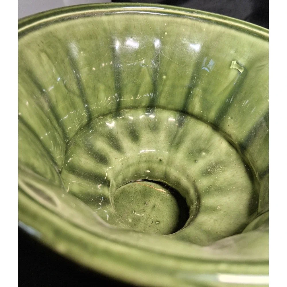 Vintage FTD Green Ceramic Pedestal Planter Urn Fluted Vase USA F-71